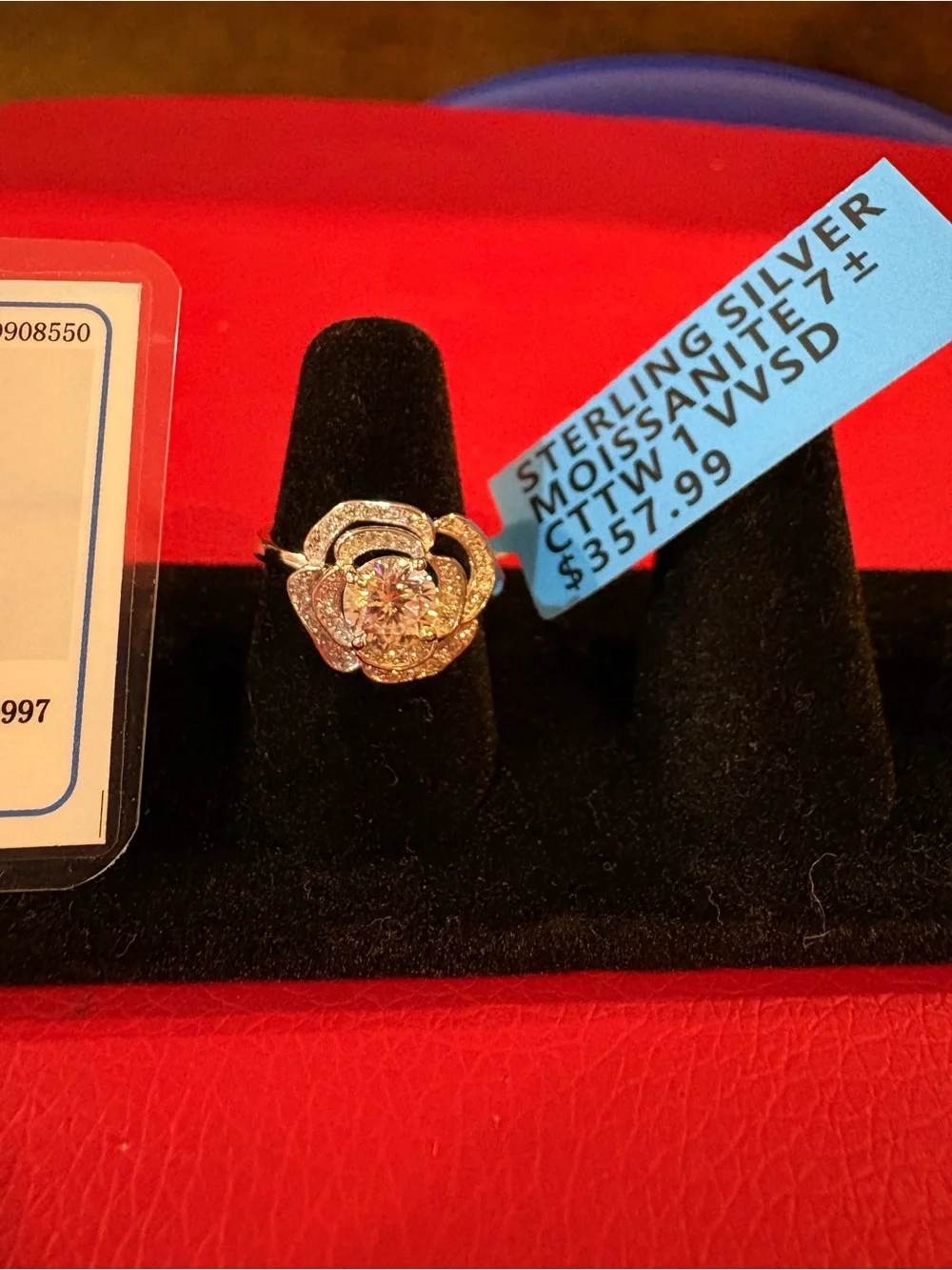 Sterling Silver Rose Cluster Ring with White Moissanite Accents